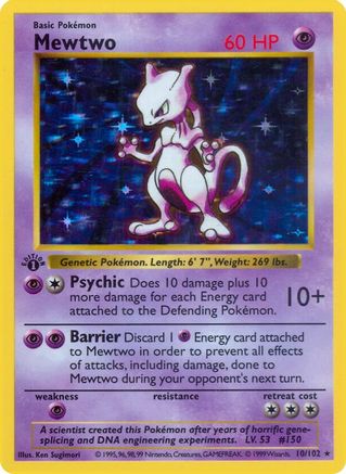 Mewtwo (10/102) [Base Set Shadowless] 1st Edition Holofoil - Holo Rare