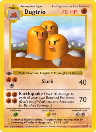 Dugtrio (19/102) [Base Set Shadowless] 1st Edition - Rare