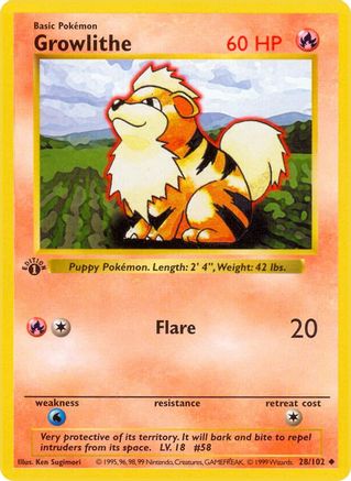 Growlithe (028) [Base Set Shadowless] 1st Edition - Uncommon