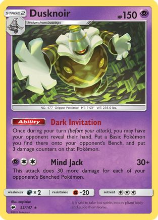 Dusknoir (053/147) [SM  Burning Shadows] Reverse Holofoil - Holo Rare