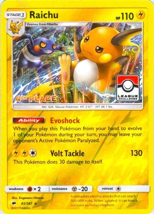 Raichu (League Challenge) [4th Place] (041/147) [League & Championship Cards] Reverse Holofoil - Promo