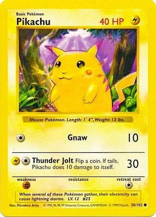 Pikachu (Red Cheeks) (058) [Base Set Shadowless] 1st Edition - Common