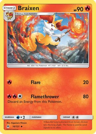 Braixen (16/131) [SM  Forbidden Light] Reverse Holofoil - Uncommon