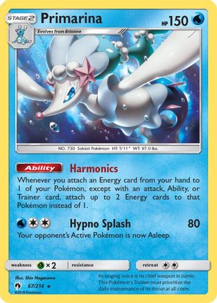 Primarina (067/214) [SM  Lost Thunder] Reverse Holofoil - Rare