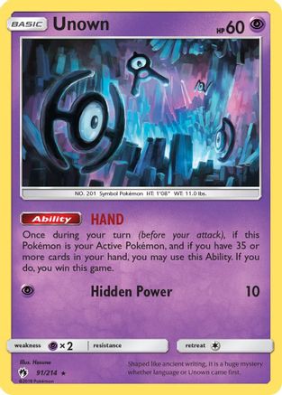 Unown (091/214) [SM  Lost Thunder] Reverse Holofoil - Rare