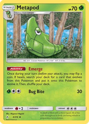 Metapod (003/214) [SM  Unbroken Bonds] Reverse Holofoil - Uncommon