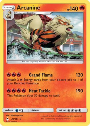 Arcanine (022/214) [SM  Unbroken Bonds] Reverse Holofoil - Holo Rare