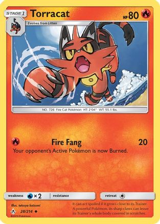 Torracat (028/214) [SM  Unbroken Bonds] Reverse Holofoil - Uncommon