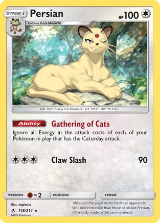 Persian (148/214) [SM  Unbroken Bonds] Reverse Holofoil - Rare