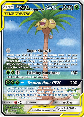 Rowlet & Alolan Exeggutor GX (Alternate Full Art) [SM11 - 215/236]
