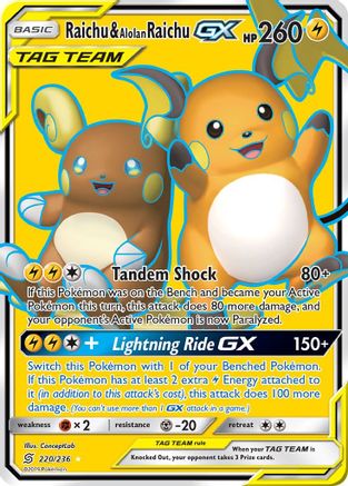 Raichu & Alolan Raichu GX (Full Art) (220/236) [SM  Unified Minds] Holofoil - Ultra Rare