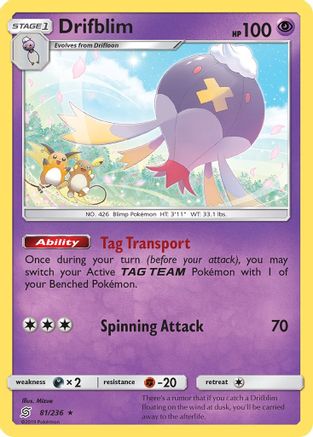 Drifblim (081/236) [SM  Unified Minds] Reverse Holofoil - Rare