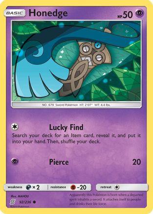 Honedge (092/236) [SM  Unified Minds] Reverse Holofoil - Common