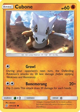 Cubone (105/236) [SM  Unified Minds] Reverse Holofoil - Common