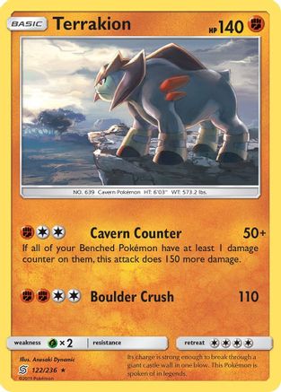 Terrakion (122/236) [SM  Unified Minds] Reverse Holofoil - Holo Rare