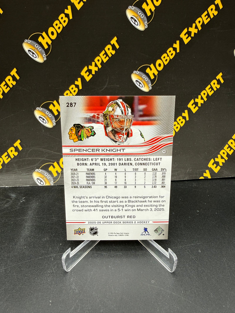 Spencer Knight Red Outburst /25 Chicago Blackhawks