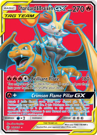 Charizard & Braixen GX (Full Art) (212/236) [SM  Cosmic Eclipse] Holofoil - Ultra Rare