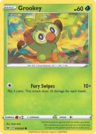 Grookey (010/202) [SWSH01 Sword & Shield Base Set] Reverse Holofoil - Common