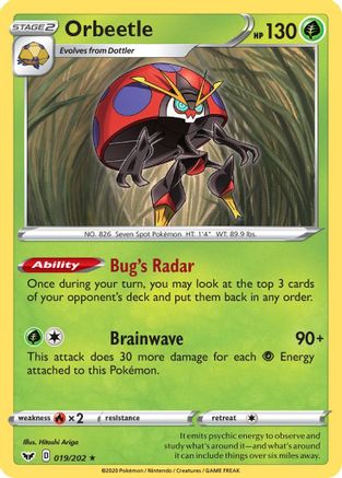 Orbeetle (019/202) [SWSH01 Sword & Shield Base Set] Reverse Holofoil - Rare