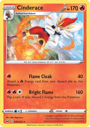 Cinderace (036/202) [SWSH01 Sword & Shield Base Set] Reverse Holofoil - Rare