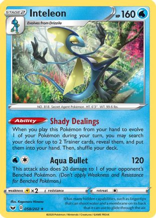 Inteleon (058/202) [SWSH01 Sword & Shield Base Set] Reverse Holofoil - Holo Rare