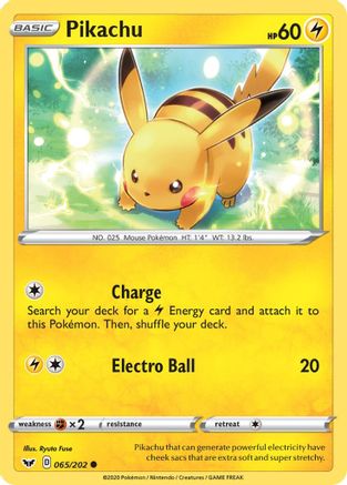 Pikachu (065/202) [SWSH01 Sword & Shield Base Set] Reverse Holofoil - Common