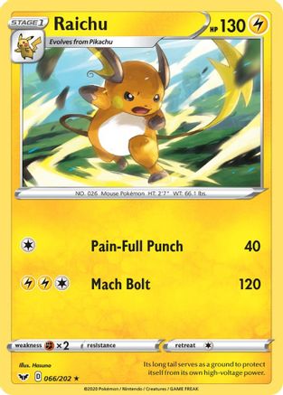 Raichu (066/202) [SWSH01 Sword & Shield Base Set] Reverse Holofoil - Rare