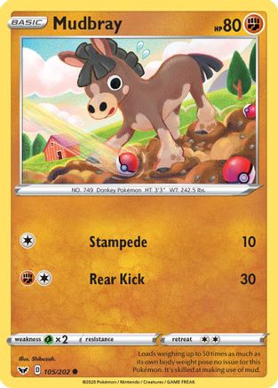 Mudbray (105/202) [SWSH01 Sword & Shield Base Set] Reverse Holofoil - Common