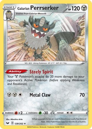 Galarian Perrserker (128/202) [SWSH01 Sword & Shield Base Set] Reverse Holofoil - Holo Rare