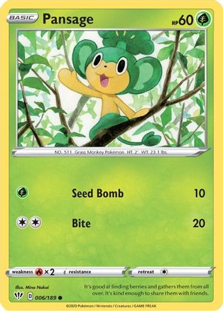 Pansage (006/189) [SWSH03 Darkness Ablaze] Reverse Holofoil - Common