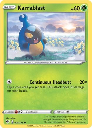 Karrablast (008/189) [SWSH03 Darkness Ablaze] Reverse Holofoil - Common