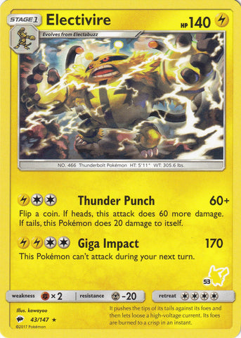 Electivire - 43/147 (#53 Pikachu Stamped) [BTA - 043/147]