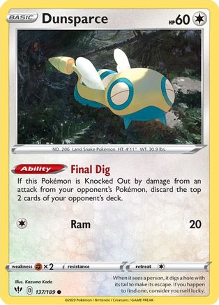 Dunsparce (137/189) [SWSH03 Darkness Ablaze] Reverse Holofoil - Common