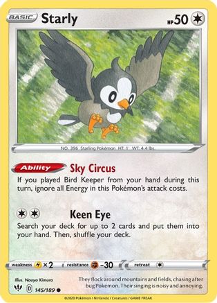 Starly (145/189) [SWSH03 Darkness Ablaze] Reverse Holofoil - Common