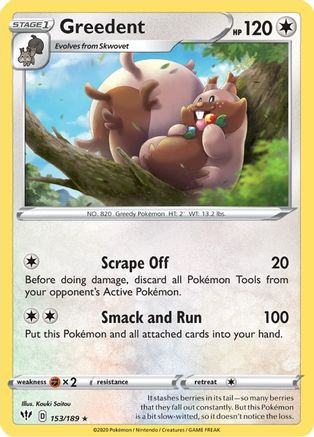 Greedent (153/189) [SWSH03 Darkness Ablaze] Reverse Holofoil - Rare