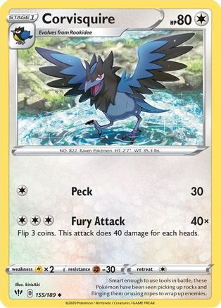 Corvisquire (155/189) [SWSH03 Darkness Ablaze] Reverse Holofoil - Uncommon