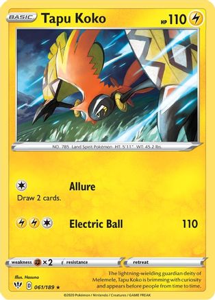 Tapu Koko (061/189) [SWSH03 Darkness Ablaze] Reverse Holofoil - Holo Rare
