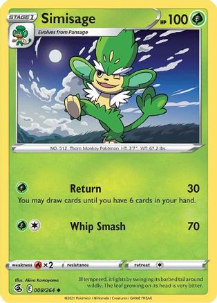 Simisage (008/264) [SWSH08 Fusion Strike] Reverse Holofoil - Uncommon
