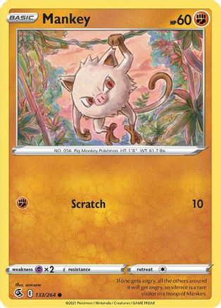 Mankey (133/264) [SWSH08 Fusion Strike] Reverse Holofoil - Common