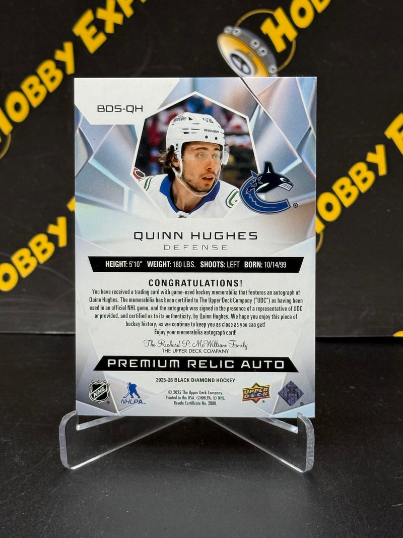Quinn Hughes Diamond Stars 02/15 Patch Auto - Vancouver Canucks 2025-26 Black Diamond