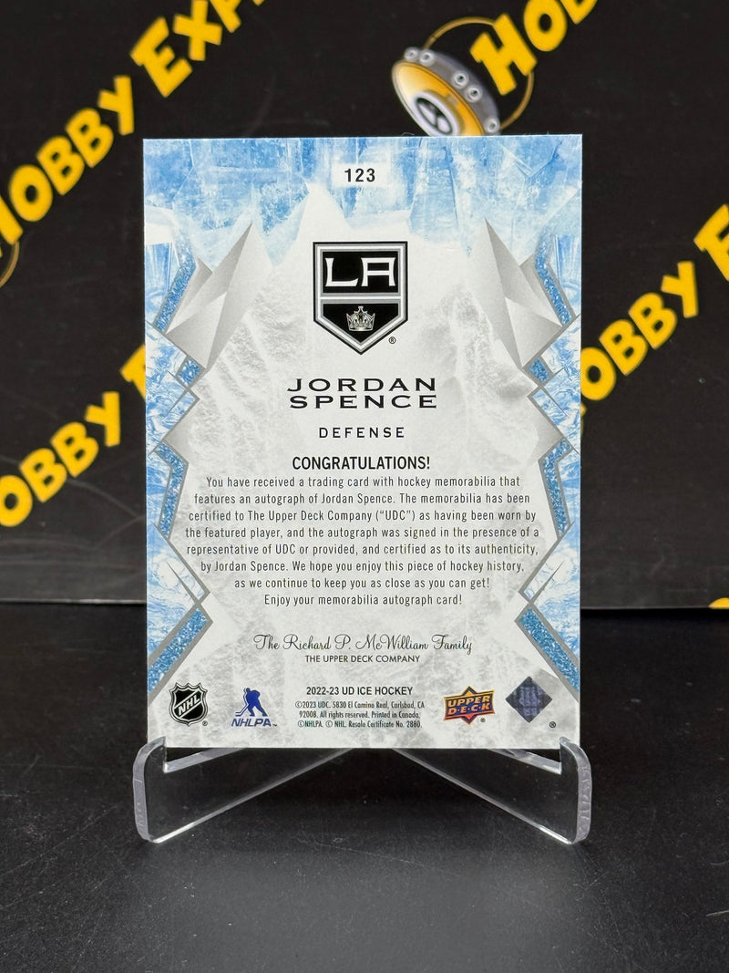 Jordan Spence Gold Rookie Auto Patch 30/99 - Los Angeles Kings 2022-23 Ice