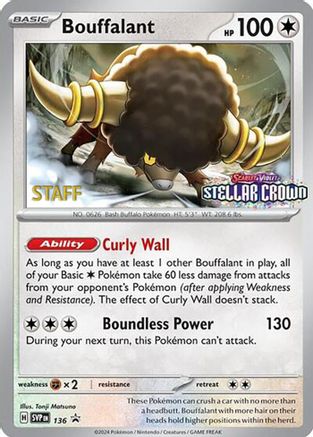 Bouffalant (Prerelease) [Staff] (136) [SV Scarlet & Violet Promo Cards] Reverse Holofoil - Promo