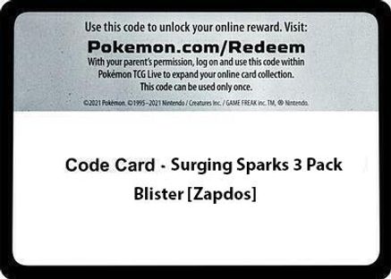 Code Card - Surging Sparks 3 Pack Blister [Zapdos] [SV08 Surging Sparks] - Code Card