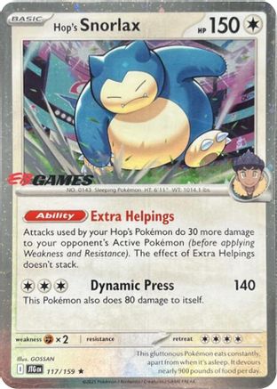 Hop's Snorlax (EB Games) (Cosmos Holo) (117/159) [Miscellaneous Cards & Products] Holofoil - Promo