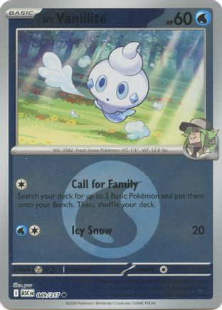 N's Vanillite (Energy Symbol Pattern) (049) [ME Ascended Heroes] Reverse Holofoil - Common