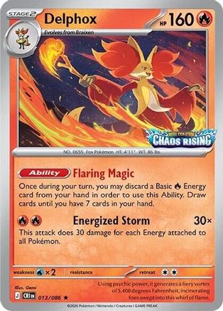 Delphox (Chaos Rising Stamped) (013/086) [Miscellaneous Cards & Products] Holofoil - Rare
