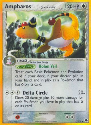 Ampharos (Delta Species) (1/101) [Dragon Frontiers] Holofoil - Holo Rare