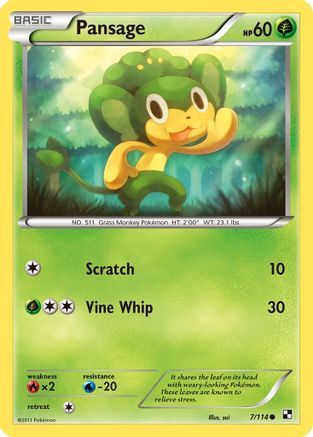 Pansage (7/114) [Black and White] Reverse Holofoil - Common