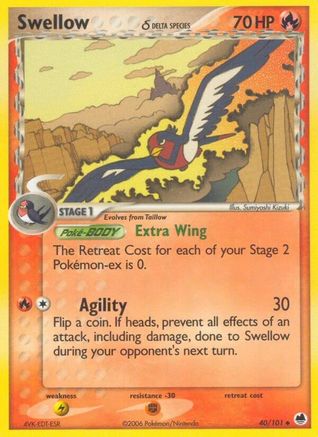 Swellow (Delta Species) (40/101) [Dragon Frontiers] Reverse Holofoil - Uncommon