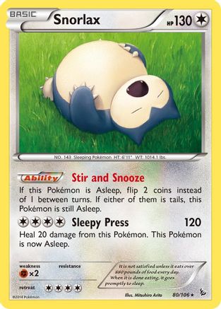 Snorlax (080/106) [XY  Flashfire] Reverse Holofoil - Rare